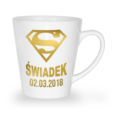 Kubek latte dla świadka złoty nadruk Super świadek + data
